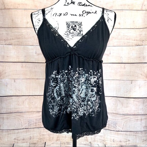 Motivi Tops - Black & Silver Spaghetti Straps Top Motivi Brand